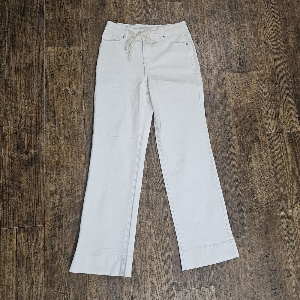 Sidefeel Women White Wide Leg Denim Jeans Pants 28X29 Drawstring Casual
